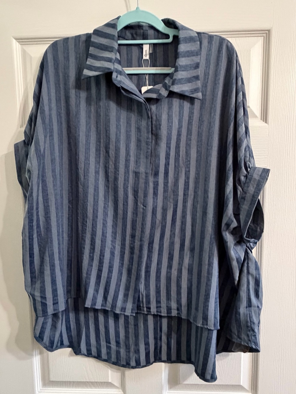 Glam Blue Striped Women's Tunic Top